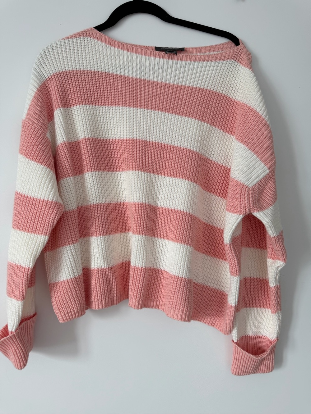 French Connection Pink & White Striped Crewneck Sweater